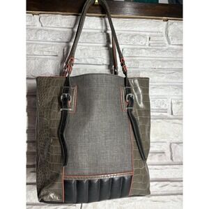 Simply Vera Vera Wang Large Fashion Shoulder Bag Gray Orange Many Inner Pockets